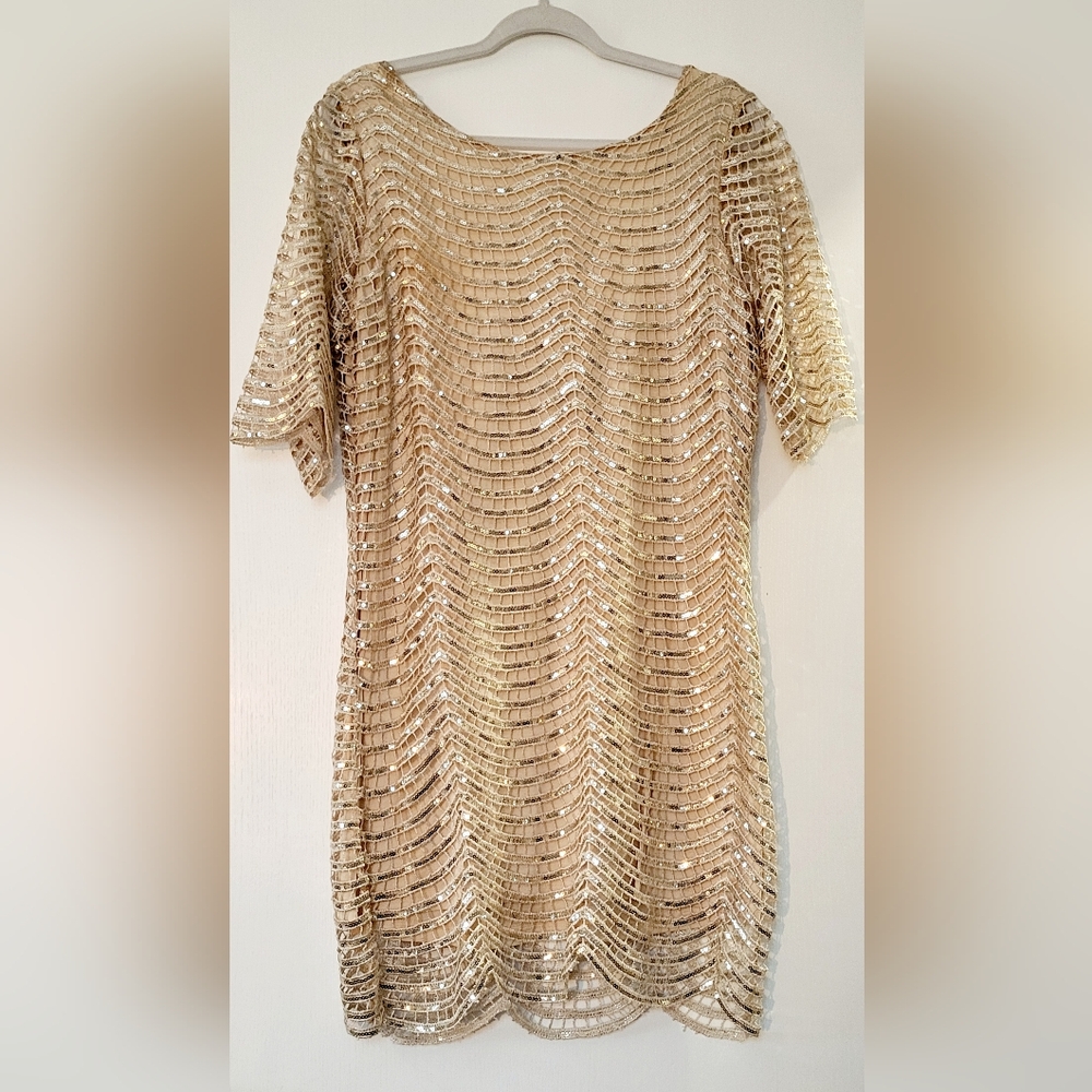 HDY Haoduoyi Gold Sequined Cocktail Dress